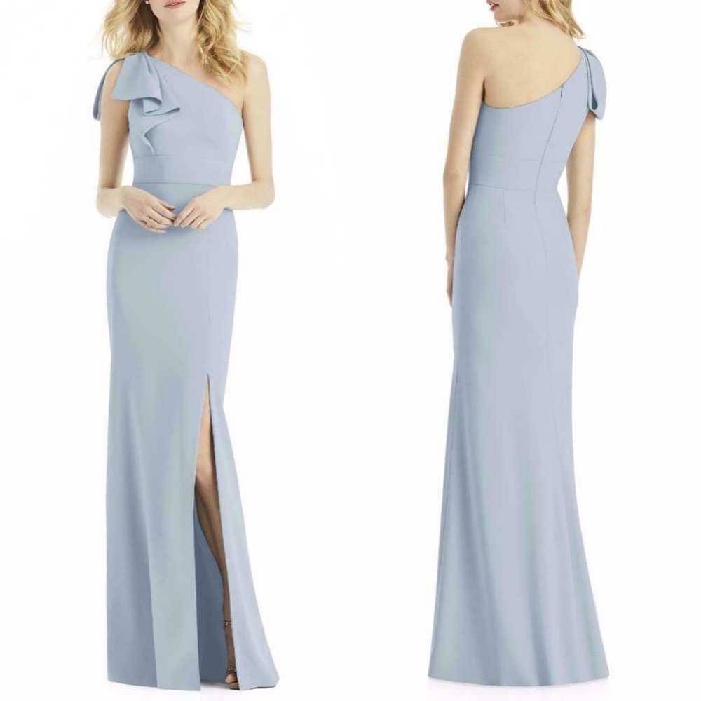 6769 AFTER SIX Mist Blue Bow One-Shoulder Gown 12